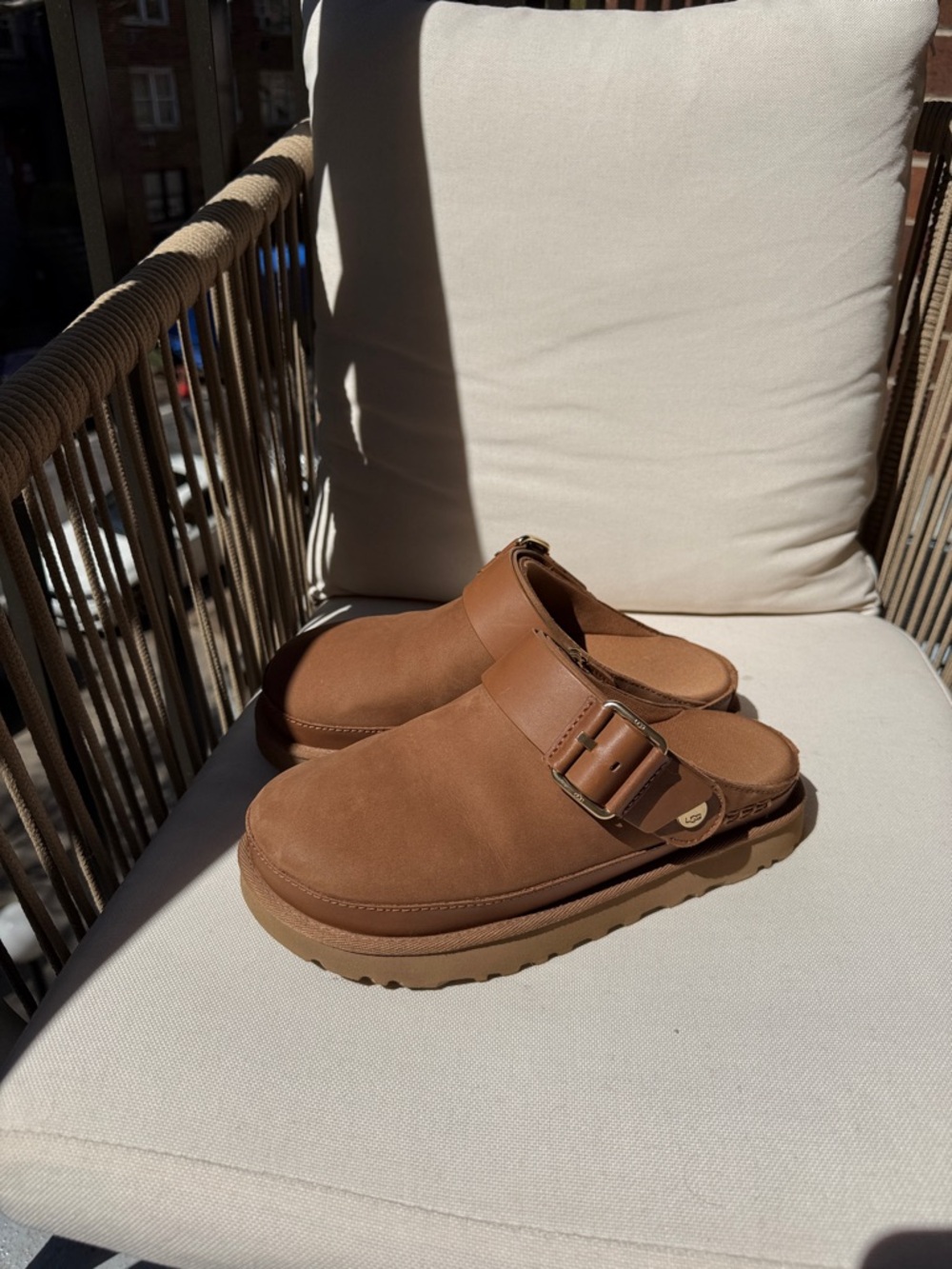 UGG Chestnut Brown Golden Star Villa Clog 

Suede Slip-On Mule with Buckle